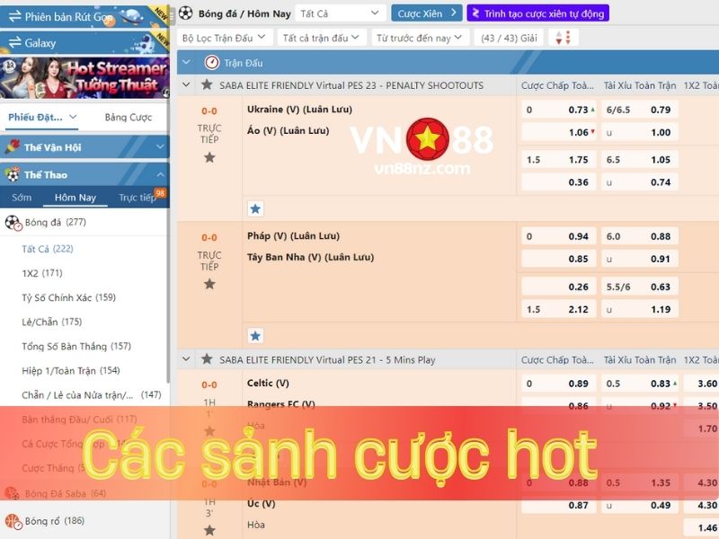 Điểm danh các sảnh cược thể thao hot có mặt tại VN88