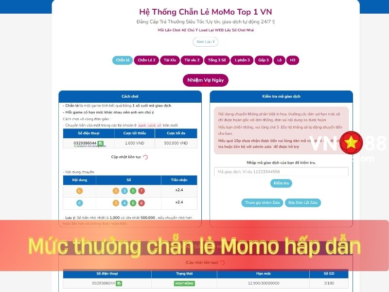 Mức thưởng nhận về khi thắng Momo chẵn lẻ hậu hĩnh